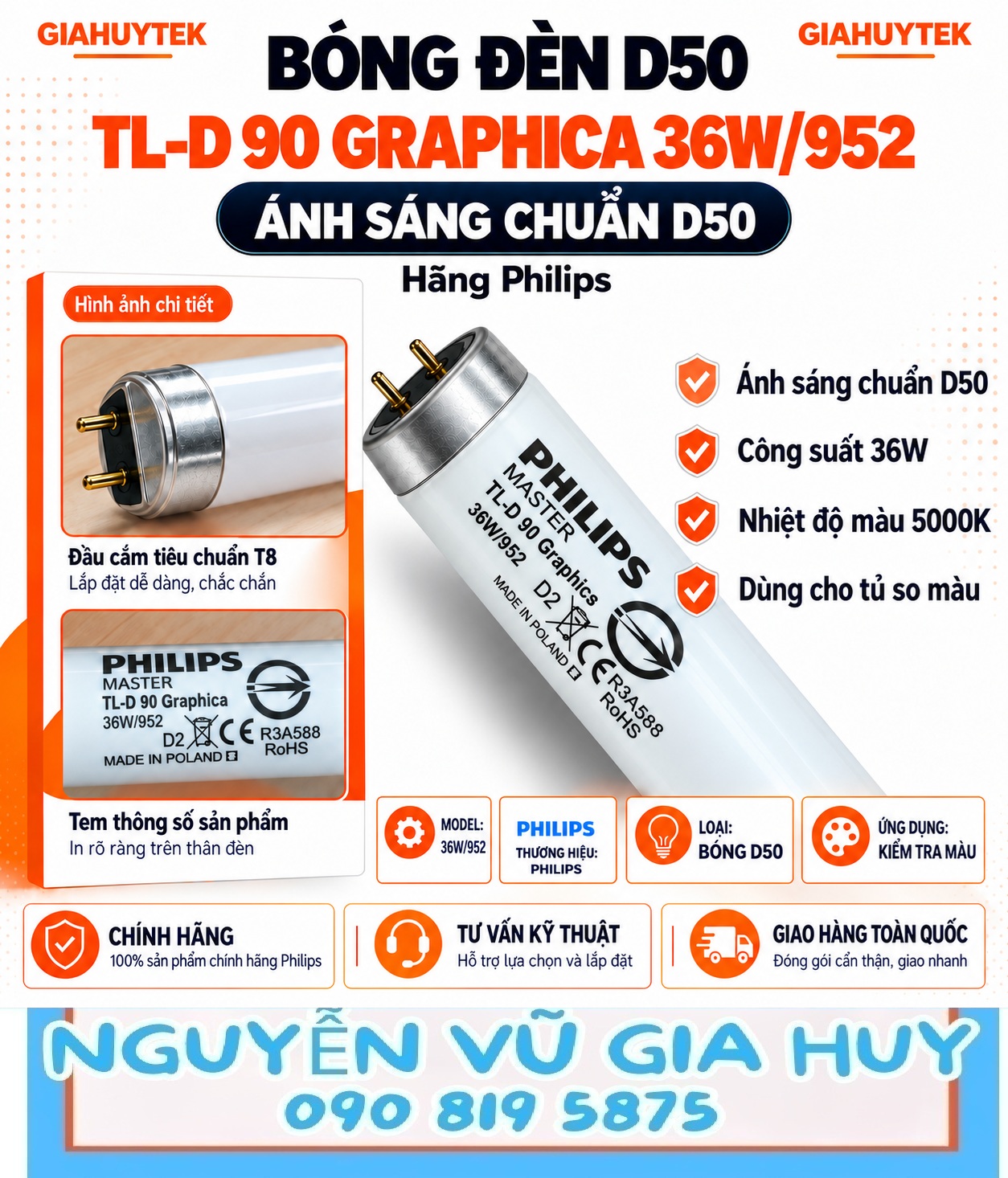 Bóng đèn D50 Philips TL-D 90 Graphica 36W952 (3) Bóng đèn D50 Philips TL-D 90 Graphica 36W/952