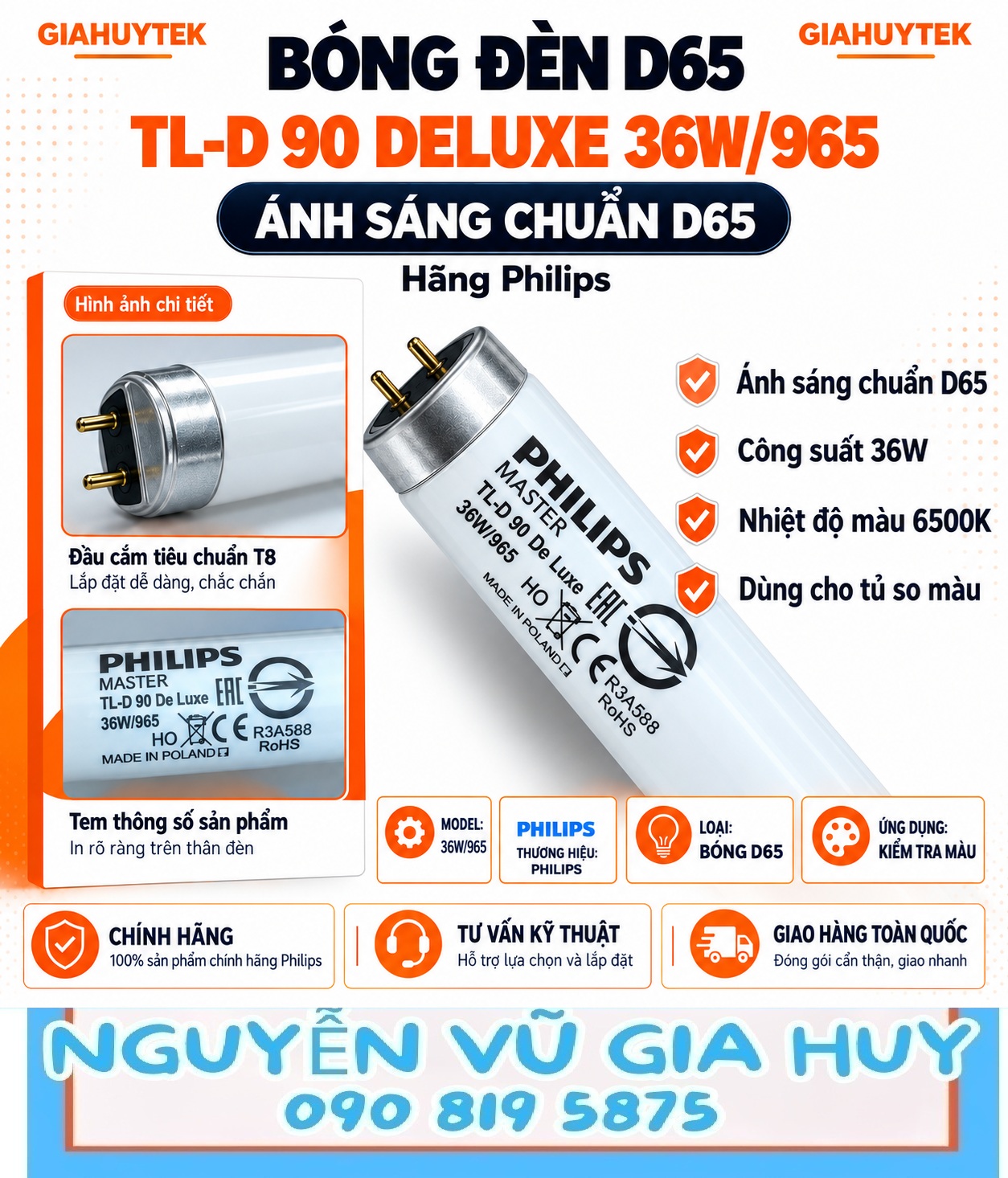 Bóng đèn D65 Philips TL-D 90 De Luxe 36W/965