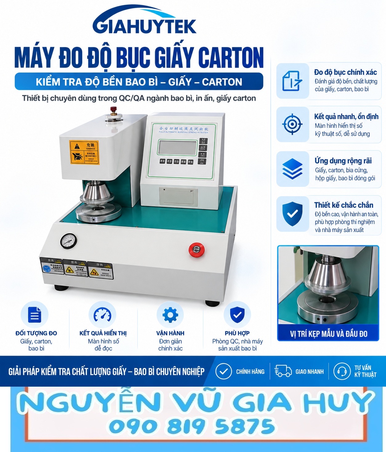 Máy đo độ bục giấy carton – ảnh minh họa hướng dẫn QC-116